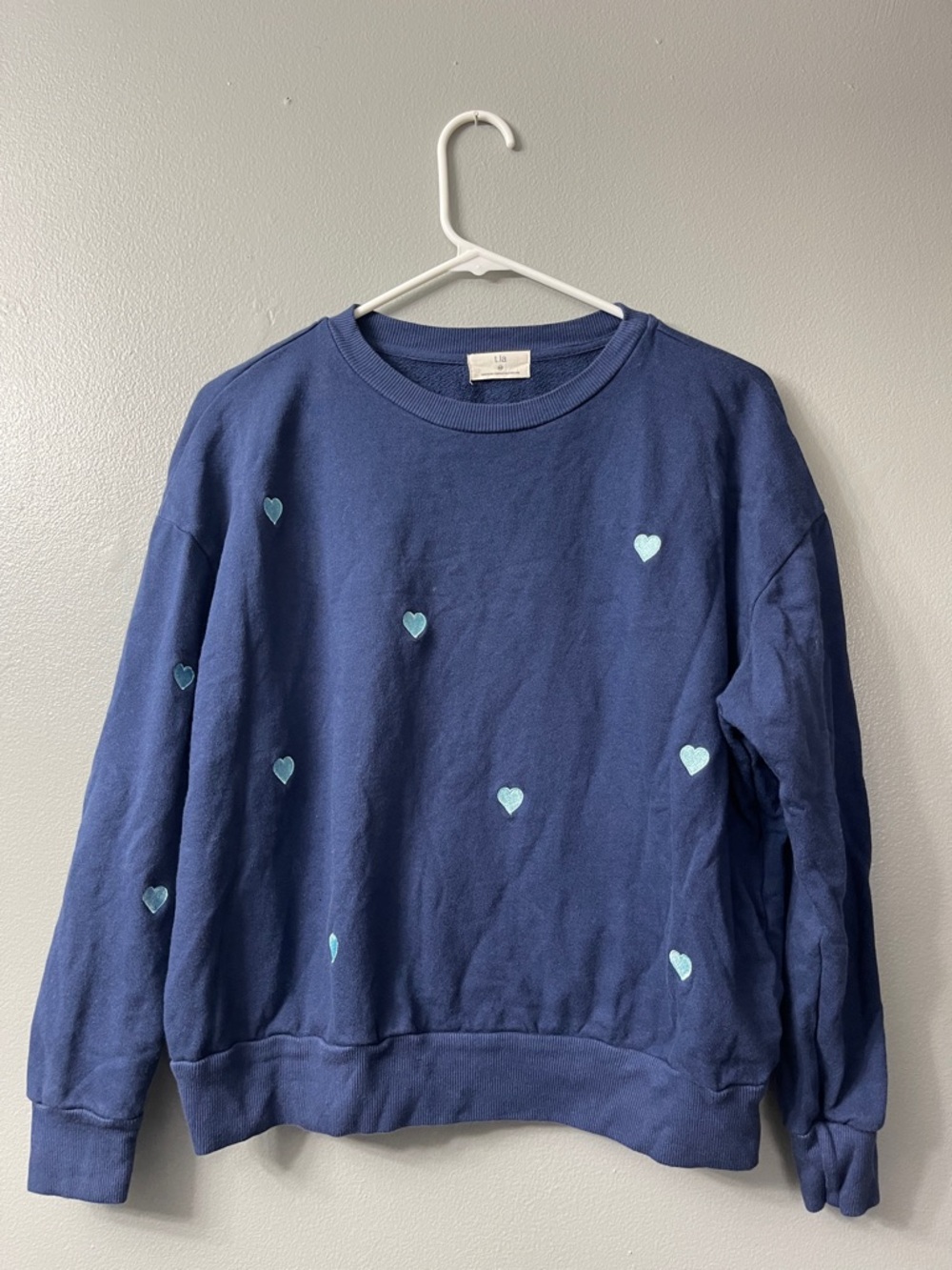 Anthropologie T.La women’s blue heart embroidered sweatshirt. Xs - Picture 3 of 7